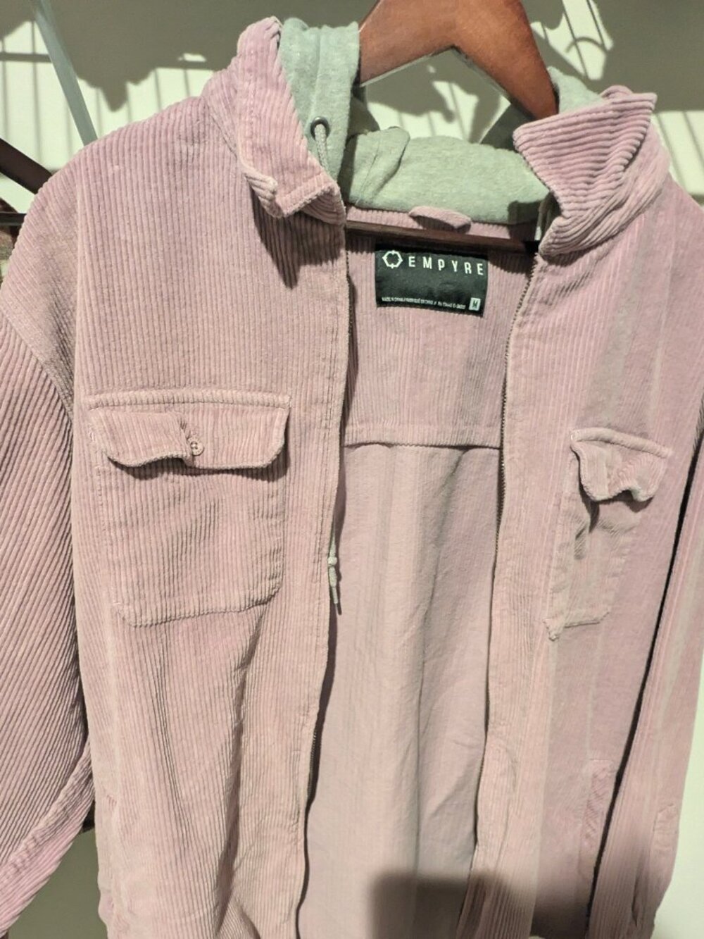 Empyre Mens M Mauve Corduroy Hooded Zip Jacket Shacket Streetwear